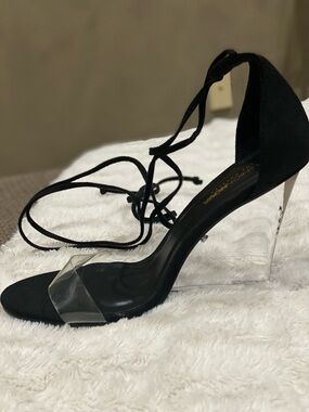 Fashion Nova Black Lace-Up Sandals with Clear Heel